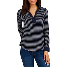 Image of Nautica NAVY SEAS REVERSE STRIPE V NECK TOP