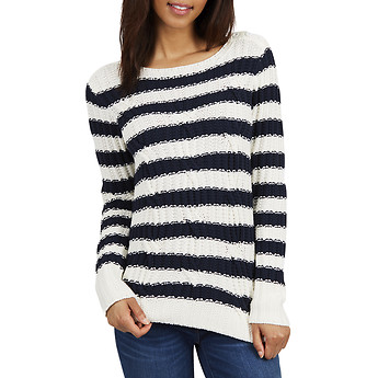 Image of Nautica  STRIPED CABLE KNIT SWEATER
