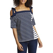 Image of Nautica  RIBBON TIE STRIPED SWEATER