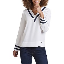 Image of Nautica MARSHMELLOW V - NECK TIPPED LONG SLEEVE TOP