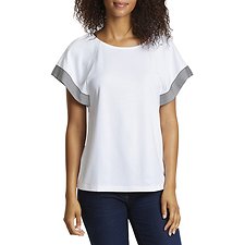 Image of Nautica BRIGHT WHITE STRIPE EDGE CAP SLEEVE TOP