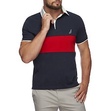 Image of Nautica NAVY QUILTED COLOUR BLOCK POLO