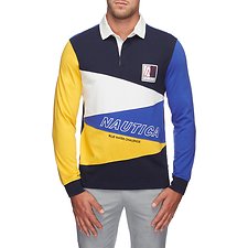 Image of Nautica MONACO BLUE BLUE WATER CHALLENGE DIAGONAL PIECED RUGBY SHIRT