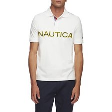 Image of Nautica SAILOR WHITE KAUAI LOGO PANEL SHORT SLEEVE POLO