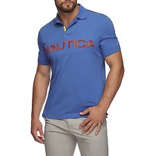 Image of Nautica BOLT BLUE KAUAI LOGO PANEL SHORT SLEEVE POLO