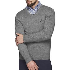 Image of Nautica ESTATE BLUE JERSEY NAVTECH V-NECK SWEATER