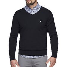 Image of Nautica NAVY JERSEY NAVTECH V-NECK SWEATER