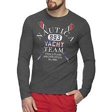 Image of Nautica CHARCOAL HEATHER NAUTICA YACHT TEAM LONG SLEEVE TEE