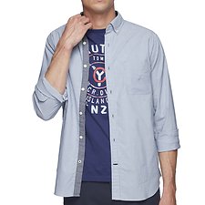 Image of Nautica RIVIERA BLUE NAVTECH FINE STRIPE LONG SLEEVE SHIRT