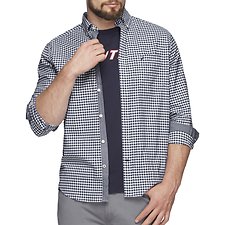 Image of Nautica JUST NAVY GINGHAM OXFORD STRETCH LONG SLEEVE SHIRT