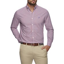 Image of Nautica NAUTICA RED NAVTECH FINE PLAID LONG SLEEVE SHIRT